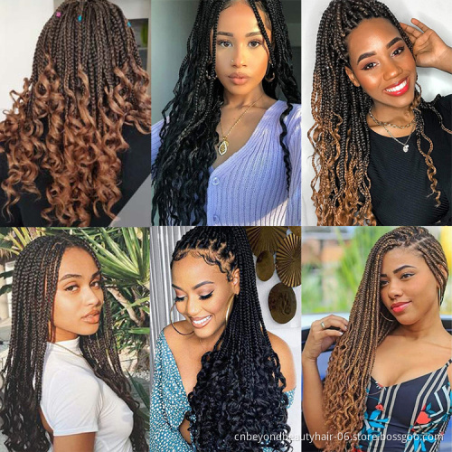 14 18 inch Box Braids Curly End Crochet Hair 22 Roots / Pack Bulk Small Jumbo Braids Curly End Synthetic Braiding Hair